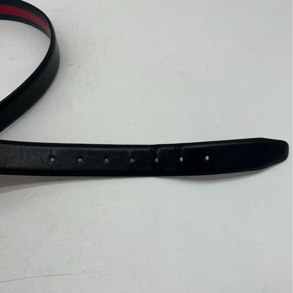 Tommy Hilfiger Mens Leather Reversible Buckle Belt Black Striped Classic Luxury - Picture 3 of 5